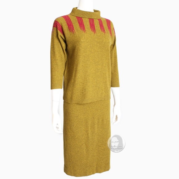Bonnie Cashin Cashmere Sweater and Skirt Suit 2pc Intarsia Knit Saks 1960s Rare - Picture 3 of 9